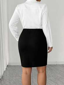 Elenzga Plus Size Simple Elegant Lace Patchwork Women's Skirt - Black - View 2