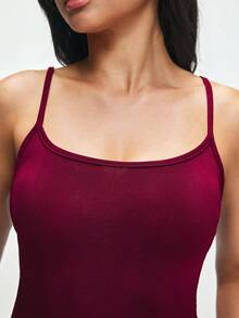 SHAPORA Shiny Minimalist Comfortable Camisole Casual Slim Fit Fashionable Women Sleepwear Top - Burgundy - View 6