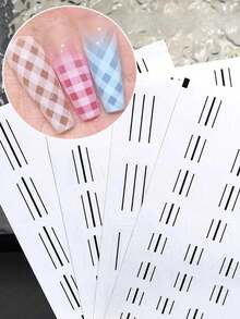 4pcs Nail Art Hollow Sticker Set, Includes Nail Template Lines, Grid, French Tip Patterns, Helps Simplify Nail Salon Work. White Self-Adhesive Nail Strips, DIY Decoration Templates, Tassel Stickers. - Multicolor - View 10