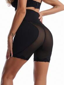 SHAPORA Black Mesh Fabric High Waist Body Shaper Shorts For Women With Plain Design - Black - View 4