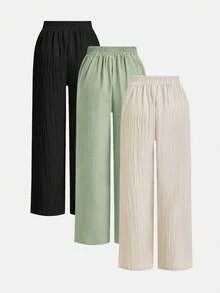 SHEIN Tall CURVE 女款大尺碼純色時尚休閒寬鬆長褲 - 彩色 - 查看 2