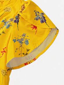 Rometta Plus Size Women's Vintage French Style V-Neck Ditsy Floral Short Sleeve Dress - Yellow - View 8