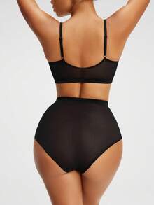 SHAPORA Women's Bodysuit With Mesh Inset And Bikini Panty - Black - View 4
