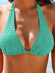 Swim Vcay 女款夏季海灘純色掛脖綁帶性感比基尼三角泳褲兩件式泳衣套裝 - 薄荷綠 - 查看 5