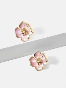 MOTF PREMIUM Pre18k Gold Plated Flower Purple Oil Drop Temperament Earrings - Purple - View 7