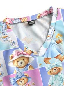 PopScrub Women's Scrub Cute Bear Print Pattern, Suitable For Children, Pet Hospital Top - Multicolor - View 5