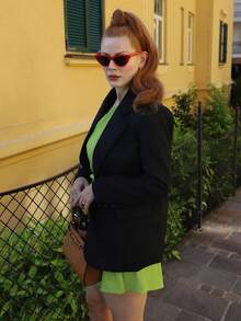 Gretanique Women's Solid Color Lapel NeckLong Sleeve Business Casual Blazer Black - Black - View 6