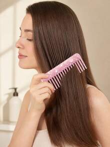 Haus Hana 1PC Acetate Plate Hair Comb Marble Pattern Anti-Static Wide Tooth Detangling Comb Smooth Glide No Pull Hair Styling Tool For Home Salon Daily Use Perfect Birthday Valentine's Day Gift For Women - multicolor - View 6