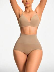 SHEIN 高腰弹力收腹提臀塑身打底裤内裤 - 咖啡棕 - 查看 5
