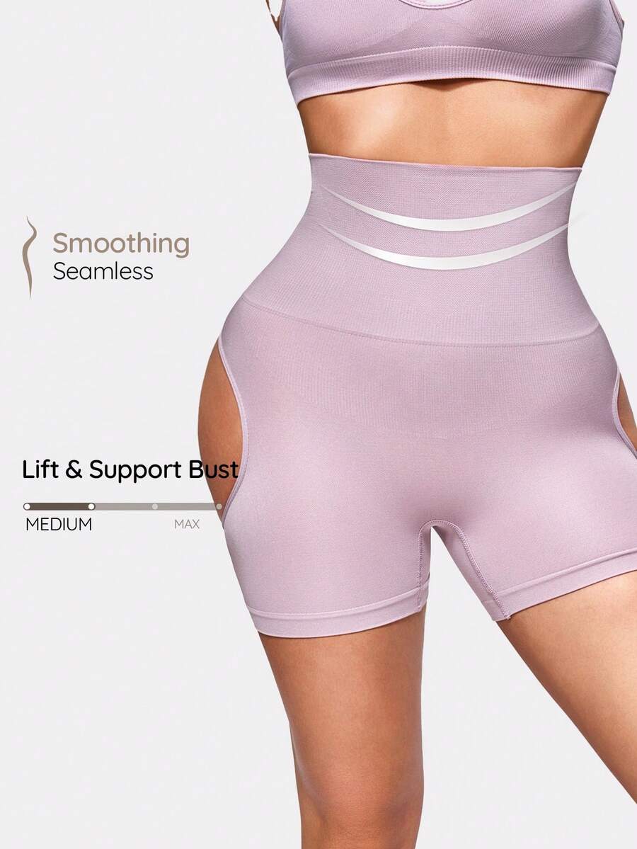 SHEIN Bas sculptant taille haute unicolore pour femmes avec découpes ajourées - Parme - Voir 1