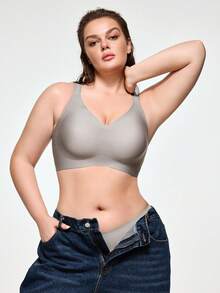SHAPORA Plus Size Women's Seamless Gummy Bra, Soft Support Underwire Free Lightly Padded Push Up Bra (Single) - Dark Grey - View 7