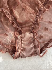 PetitDoll 3pcs/Set Heart Pattern Random Sweet Heart Jacquard Mesh Ruched Ruffle Back Hollow Out Triangle Panties - Multicolor - View 4