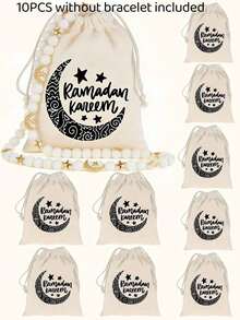 5 10 PCS Ramadan Mubarak Drawstring Bags Celebration Festival Decorations Gift Giving Friends Family Ramadan Eid Mubarak Goodie Bags - multicolor - View 9