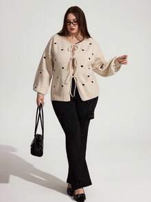 Enliva talla grande tamaños Cardigan de mujer con decoración de corazón, elegante y de moda francés, cálido abrigo de suéter, otoño / invierno - Multicolor - Ver 5