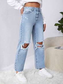 Rivivi Plus Size Distressed Denim Jeans Spring Summer Back-To-School Light Blue Beach Baggy Birthday Club Goth Vacation Cowboy - Medium Wash - View 5