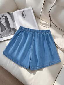 GlowEve CURVE Plus Size Women's Elastic Waist Loose Casual Denim Shorts - Medium Wash - View 2