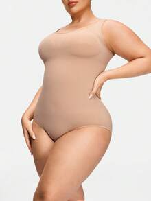 SHAPORA Body de mujer de talla grande de unicolor acanalado - Albaricoque - Ver 4