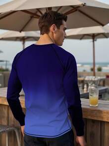 Naviga Onda Camiseta de surf de manga larga con cuello redondo, manga raglán, estampado de letras y color degradado para hombre - Azul Marino - Ver 2