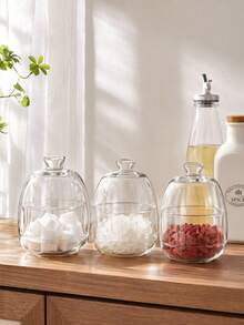 Madebyblanc 1SET/2SETS Minimalist Clear Glass Storage Jar - High Borosilicate Glass With Airtight Lid, Heat Resistant Sealed Canister, Dust-Proof Moisture Resistant Container, Perfect For Sugar Coffee Beans Tea Spices - View 10