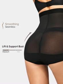 SHAPORA Women's High Waist Sheer Mesh Tummy Control Briefs - Black - View 1