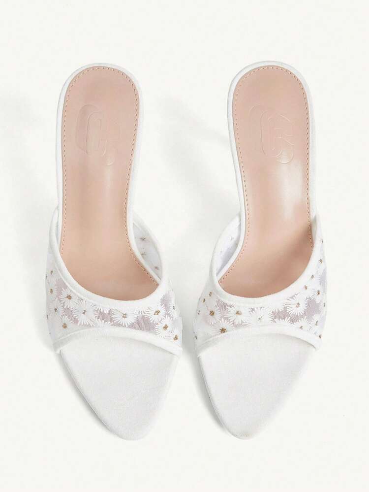 CUCCOO CHICEST Mesh Daisies, Pointed Toes, Stiletto Sandals, Outerwear, Girl High Heels