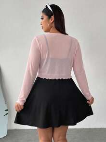 SHEIN EZwear 女款大尺碼針織開襟衫吊帶洋裝兩件套 素色 畢業款 黑色 可愛亮粉色 - 彩色 - 查看 2