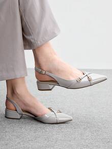 CUCCOO BIZCHIC 優雅灰色尖頭扣帶厚底平底鞋，適合女性，舒適低跟款式，適用於辦公室、婚禮、派對以及春夏季鞋款 - 灰色. - 查看 5
