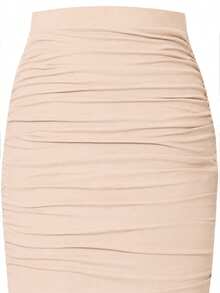 EMERY ROSE Falda ajustada con fruncido sexy de color azul marino sólido para mujer - Albaricoque - Ver 4