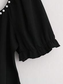 Franclia Women's Pearl Short Sleeve Black Minimalist Eleganza Knit Top, Elegant Loose Fit T-Shirt, Professional Casual Striped Textured Birthday Office Summer - Black - View 5