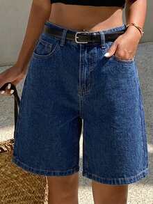 DAZY Women's Comfortable Casual Loose Fit Denim Bermuda Shorts, Summer Y2K - Blue - View 2