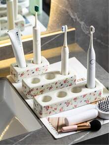 Haus Hana Tempat Sikat Gigi Keramik, Rak Organizer Kamar Mandi Minimalis untuk Sikat Gigi Elektrik, Pasta Gigi, Kuas Rias & Kosmetik, Rak Penyimpanan 2/3/4 Slot untuk Meja Wastafel, Kamar Mandi, Apartemen, Hadiah Liburan & Pindah Rumah - MultiWarna - View 8