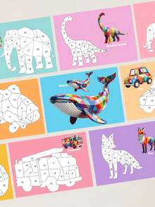 MINKOJA Set Puzzle Stiker Geometris, 5 Tema Hewan Dinosaurus Lautan Lalu Lintas Buah, Kit Kerajinan Stiker Bentuk Pencocokan Angka, Mainan Aktivitas Edukasi Motorik Halus Montessori, Hadiah Pembelajaran untuk Anak Laki-laki Perempuan Usia 3+ - MultiWarna - View 6