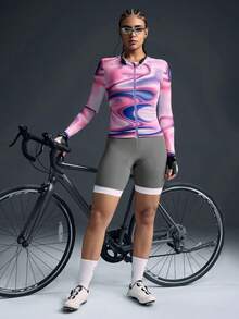 Powerista Women's Letter Print Contrast Color Bib Cycling Shorts - Grey - View 7