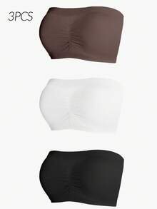 SHAPORA 2026 Hot Selling Women's Seamless Minimalist Solid Color Comfortable High Cost-Effective High Quality Portable Bandeau Bra 3 Pieces Set - Multicolor - View 3