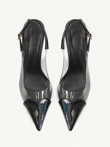 CUCCOO CHICEST Women's Red Pointed Toe Splicing Transparent High Heel Pumps Spring Shoes Spring Break Easter Prom Heels For Christmas Valentine's Day - Graphite Black - View 2