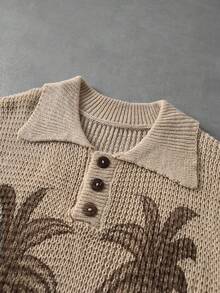 ROMWE MEN Men's Lapel Vacation Jacquard Knit Vest - Apricot - View 3