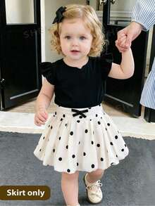 SHEIN Elladie kids 2026新款女童黑白波點苞裙，甜美蝴蝶結設計高腰A字裙，清新俏皮百搭小女孩裙 - 黑與白 - 查看 1