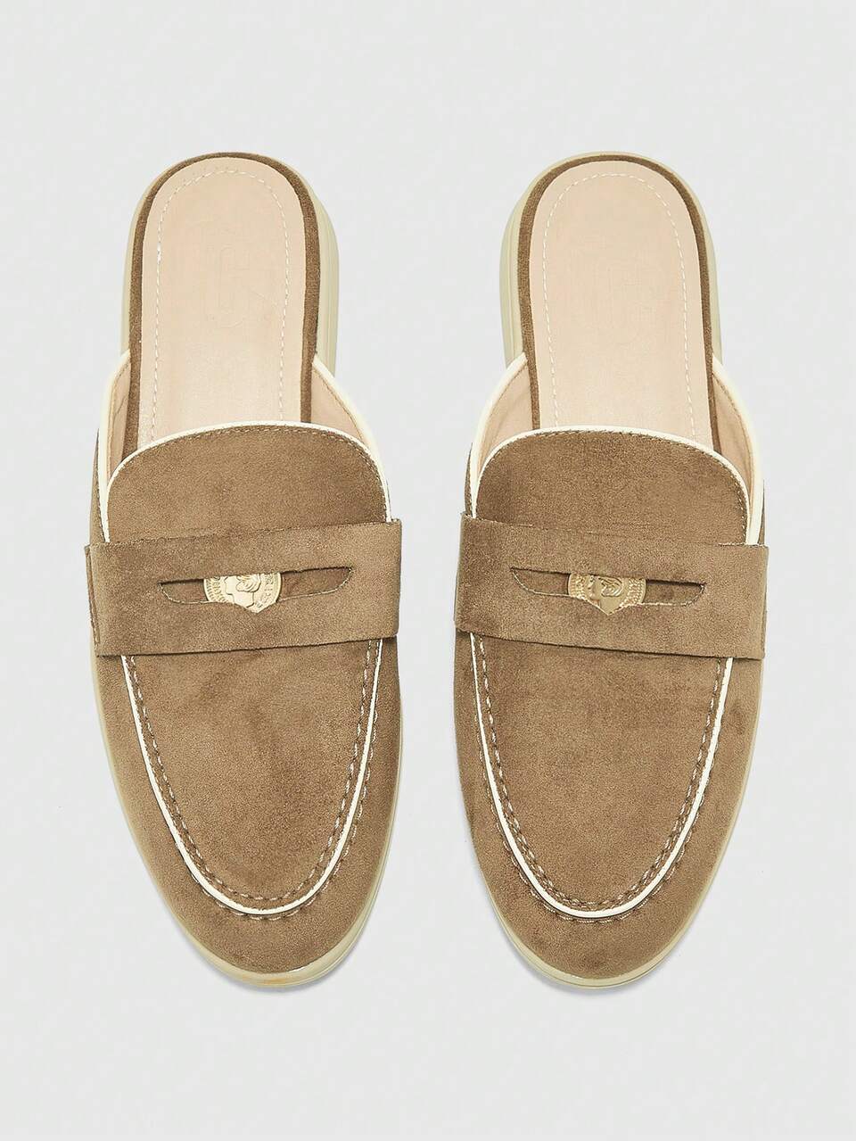 CUCCOO BIZCHIC Fashion Brown Suede Metal Buckle Comfortable Commuter Women's Flat-Soled Mules Shoes Women's Flat-Soled Shoes Slippers Are Suitable For Outdoor Shopping And Work Daily Versatile Flat-Soled Women's Shoes