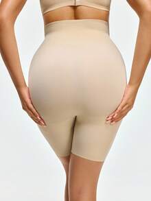 SHEIN Women's High Waisted Shapewear Shorts In Solid Color - Apricot - View 2