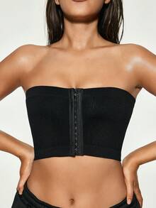 SHAPORA Seamless Front Closure Strapless Women's Tube Bra - Black - View 5