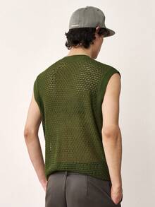 TOKVUE Men's Fashion Holiday Hollow Round Neck Versatile Knit Vest - Army Green - View 2