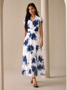 Lilora 女款優雅熱帶牙買加風浪漫花卉長洋裝 度假早午餐藍白配色夏季 - 彩色 - 查看 4