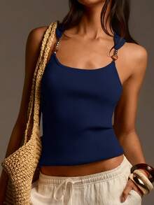 Athîral Women's Spring/Summer Casual Off-Shoulder Fitted Light Green Knit Top - Royal Blue - View 1