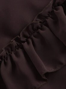 SHEIN MOD Plus Size Women's Asymmetrical Ruffle Hem Skirt Fall - Coffee Brown - View 3
