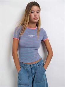 Nöista Graphic Tee With Contrast Bindings, Message Top. - Blue - View 1