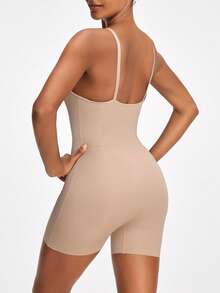 SHAPORA Của phụ nữ Màu thuần Giảm béo Quần bó Áo liền quần dây treo - Màu be - Xem 3
