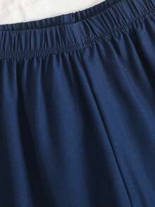 Boys' Woven Lapel Open Front Short Sleeve Top And Casual Long Pants 2 Pieces Loungewear Set - Navy Blue - View 5