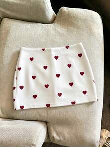 SHEIN Franclia Rok Celana Pendek Wanita Motif Hati Kasual Modis Serbaguna - Putih - View 2
