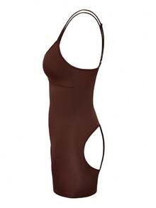 SHAPORA Women's Solid Color Spaghetti Strap Backless Romper Shorts - Coffee Brown - View 7