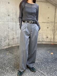 FRIFUL Women's Gray Round Neck Sheer Form-Fitting Layering Top Long Sleeve Women Tops - Dark Grey - View 2